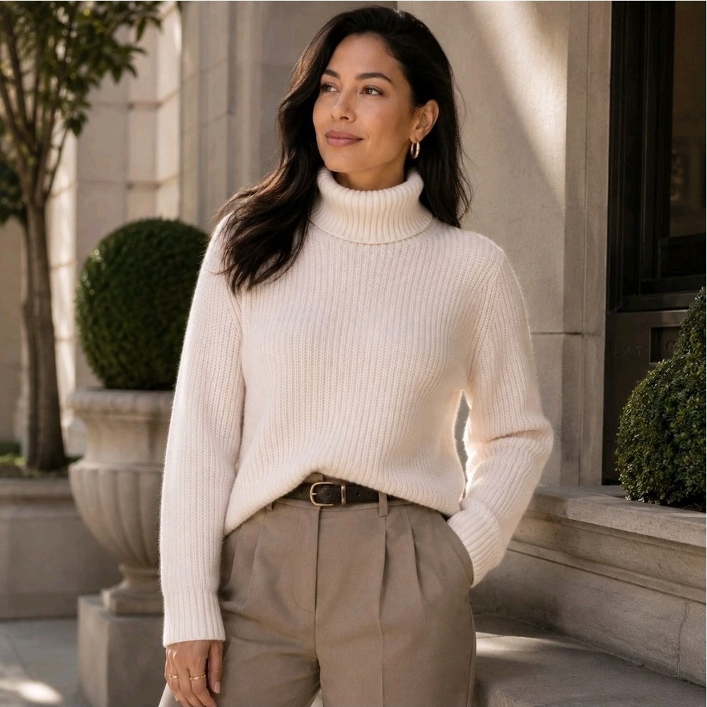NWT Banana Republic Chiara 100% Ribbed Cashmere Turtleneck $248 Small S Ivory